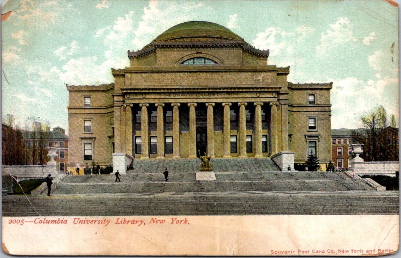 Columbia University Library NY façade stairs undivided back c1905 vtg postcard