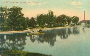 Portland Maine Deering Park and Pond Litho Postcard Unused