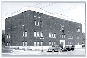 Webster City Iowa IA Postcard RPPC Photo Masonic Temple Building Cars c1950's