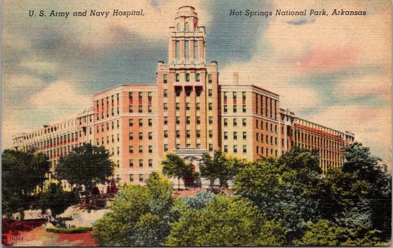 US Army Navy Hospital Hot Springs National Park Arkansas AR Linen Postcard PM 