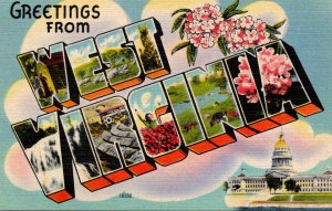 West Virginia Greetings From Large Letter Linen Curteich