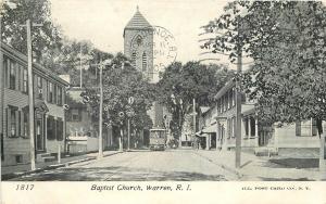 195 Trolley Baptist Church Warren Rhode Island Illustrated postcard 7447