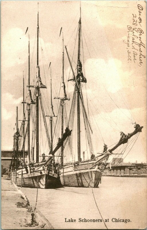 Vtg Postcard 1908 Lake Schooners at Chicago - Undivided - McFarlane Pub