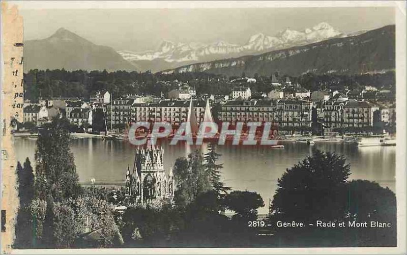 Old Postcard Rade Geneva and Mont Blanc