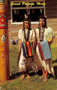 Indian Maidens Grand Portage MN Native American Totem Pole 1965 Vintage Postcard