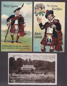 Scotland Harry Lauder Singer/Comic 3 Card Lot 1920s PPCs