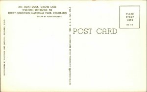Grand Lake CO  Western Entrance Dock Mountains Lake 1950s-60s Vintage Postcard