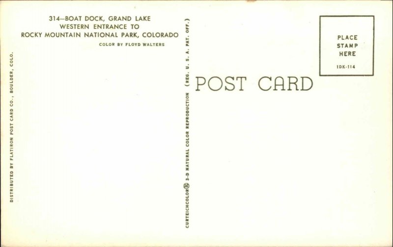 Grand Lake CO  Western Entrance Dock Mountains Lake 1950s-60s Vintage Postcard