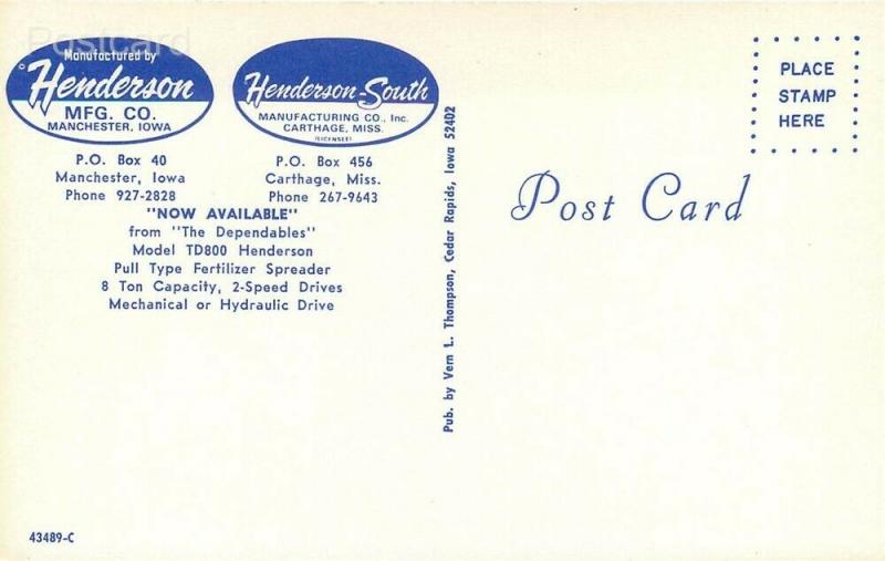 Advertising, Manchester Iowa, Carthage, Mississippi, Henderson Mfg. Co.,Spreader