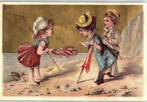 1880's Set of 6 M. E. Page Candy Maker Lovely Kids Beach Scenes Trade Cards P132