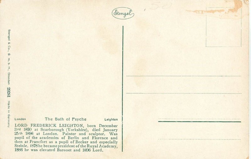 Art Postcard Bath Of Psyche Frederick Leighton Risque Stengel