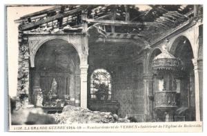 Early 1900s WWI Post-Battle Interior of Belleville Church Verdun France Postcard 