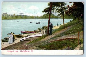 Galesburg Illinois IL Postcard Highland Park Canoeing Boat 1911 Vintage Antique