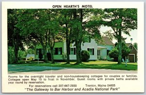 Vtg Trenton Maine ME Open Hearth's Motel Cottages Antique Shop Postcard