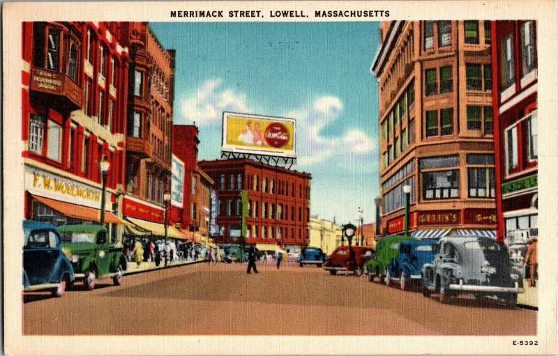 Merrimack Street, Lowell MA c1944 Please See Description for Sender Postcard G14