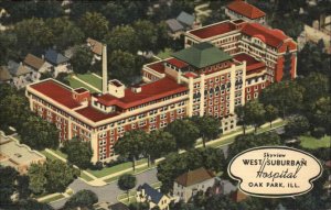 Oak Park Illinois IL West Suburban Hospital sky View Linen Vintage Postcard