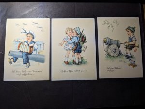 Lot of 9 Mint Germany Postcards WW2 Children Playing Soldier Series