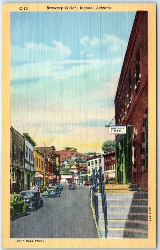 1942 Bisbee, AZ Brewery Gulch Downtown Roadside Mining Town Bars Pubs Hotel A230