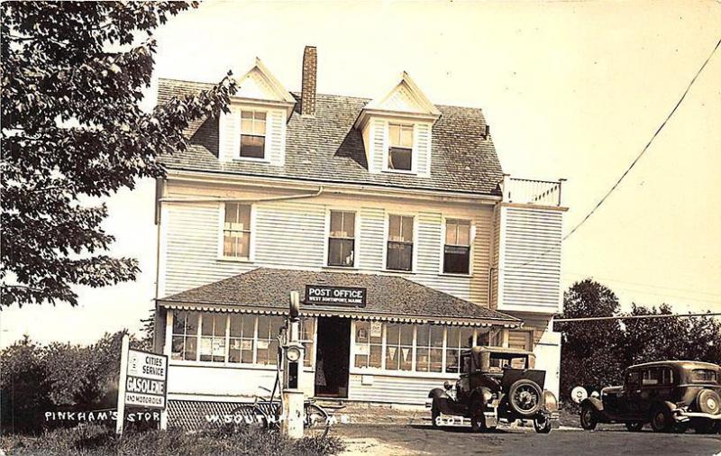 West Southport ME Post Office Cities Service Gas Station Old Cars RPPC Postcard