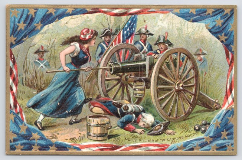 TUCK~Independence Day~#159~Molly Pitcher @ Cannons Mouth~Battle Soldiers~Vintage 