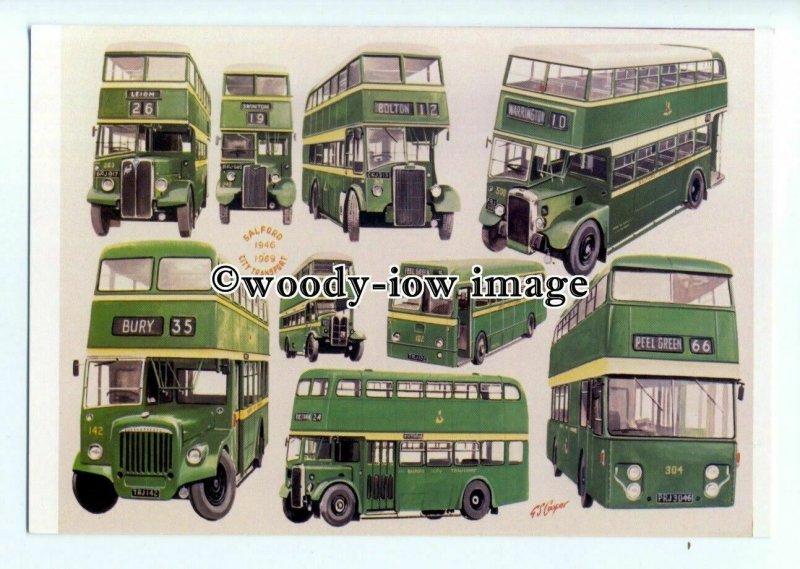 tm6104 - Salford City Transport Buses 1946-1969. Artist - G.S.Cooper - postcard