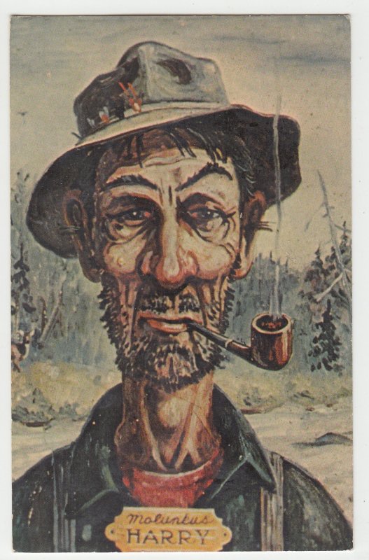 P2845, vintage postcard molunkus harry-portraying the typical maine wood guide