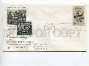 291219 USA 1957 First Day COVER Flushing Remonstrance