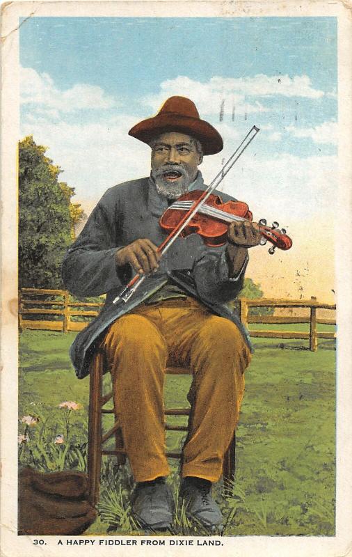 F34/ Black Americana Postcard c1920s Happy Fiddler Violin Man 14