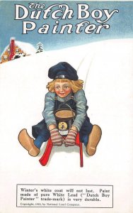 THE DUTCH BOY PAINTER WINTER WHITE PAINT SLED ADVERTISING POSTCARD (1910)