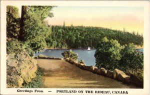 Portland Rideau Canada Greetings DB Postcard 3c Canada Stamp Sailboat Postcard 