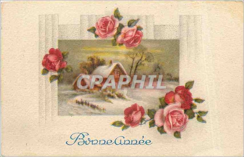 Old Postcard Happy New Year Flowers