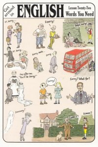 British People Learn English How To Say SORRY Large Comic Humour Postcard