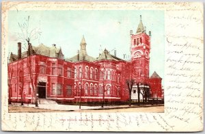 Evansville Indiana, 1905 High School Building, Road, Street, Vintage Postcard