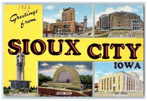 c1940's Greetings From Sioux City Iowa IA Court House Post Office Tower Postcard