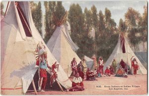 Sioux Indian Village, Los Angeles, CA Native Americana 1910s Antique Postcard