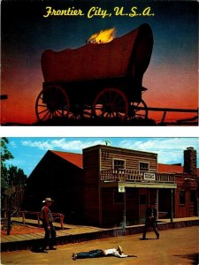 2~Postcards OK Oklahoma City FRONTIER CITY Western Theme Park FLAMING WAGON~GUNS