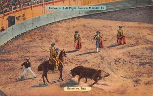 Action in Bull Fight, Horse vs Bull Tarjeta Postal Bullfighting Postal Used U...