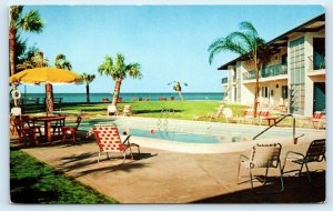 ANNA MARIA ISLAND, Florida FL ~Roadside BLUE WATER BEACH APARTMENT Pool Postcard