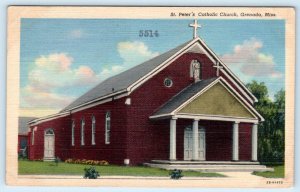 GRENADA, Mississippi MS ~ ST. PETER'S CATHOLIC CHURCH c1940s Linen Postcard