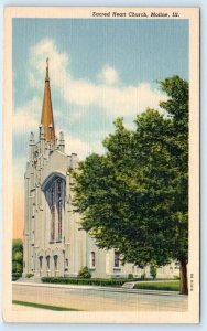 MOLINE, IL Illinois ~ SACRED HEART CHURCH c1940s Linen Postcard