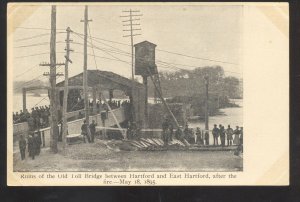 HARTFORD CONNECTICUT CT. RUINS OF OLD TOLL BRIDGE 1895 FIRE VINTAGE POSTCARD