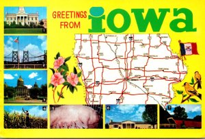 Iowa Greetings With Multi View and Map 1998