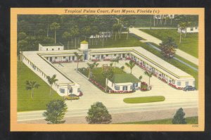 FORT MYERS FLORIDA TROPICAL PALMS COURT MOTEL LINEN ADVERTISING POSTCARD