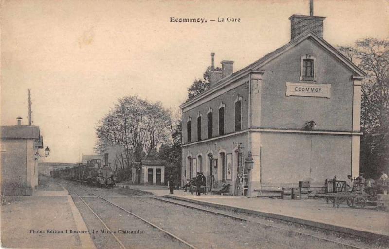 Ecommoy France Train Station Antique Postcard J54473