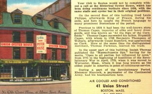 Vintage Postcard 1930's Ye Olde Oyster House Union Street Boston Massachusetts