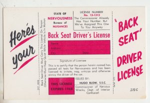 P2738 vintage postcard state of nervousness back seat drivers license, unused