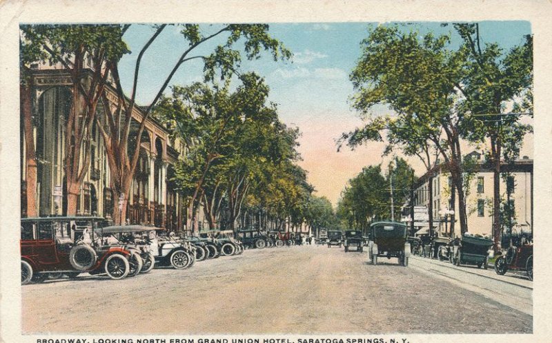 Saratoga Springs NY New York Autos on Broadway from Grand Union Hotel pm 1919