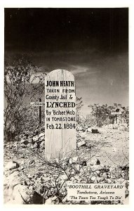 RPPC Postcard BootHill Graveyard Tombstone AZ John Heath Grave Site Bisbee Mob