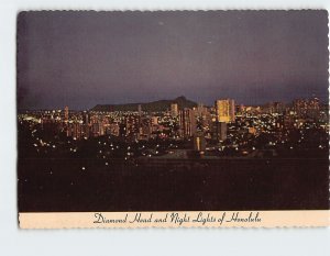 Postcard Diamond Head and Night Lights of Honolulu, Hawaii