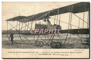 Vincennes Old Postcard European Tour June 18, 1911 Renaux and passenger Senou...